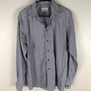 Eton Contemporary Navy Blue check dress shirt 16.5